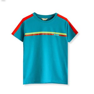 Pamkids Fusion Trail: Boys' Red and Neon Striped Tee | Dive into Teal Blue Adventure (Sizes 1-12 Years)